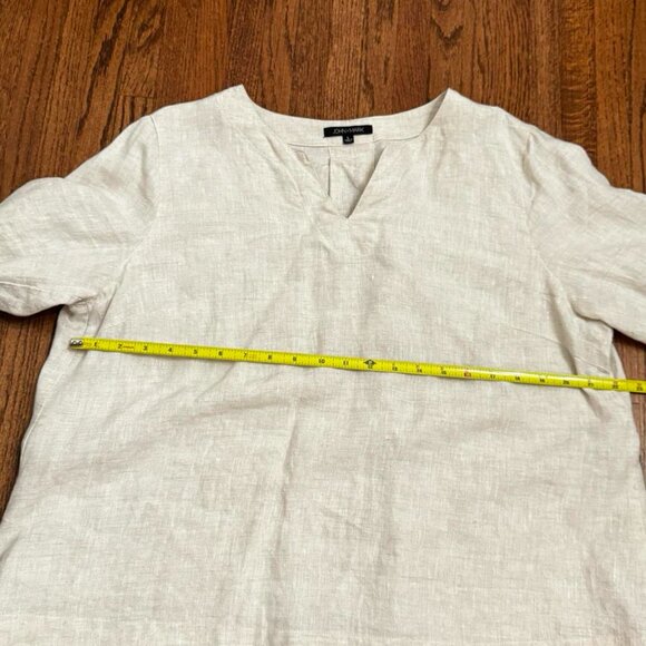 John Mark Linen Top L Oatmeal 3/4 sleeve - Picture 3 of 7